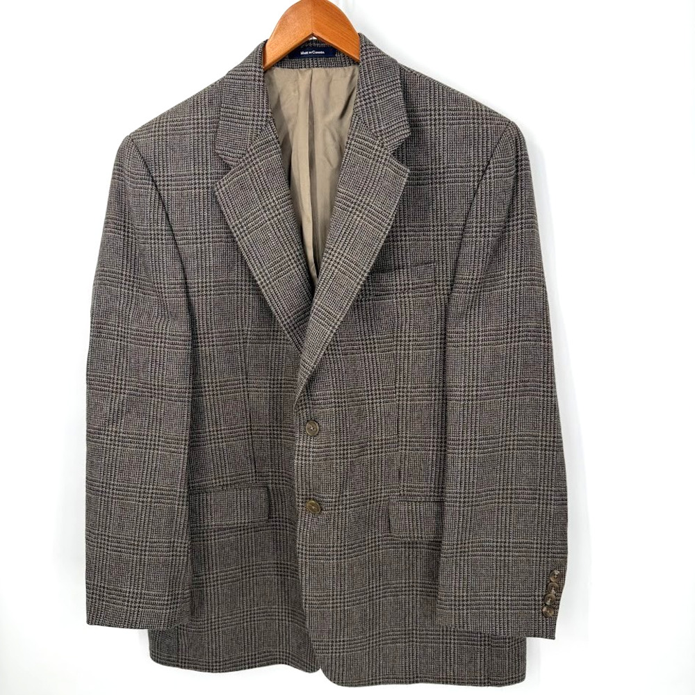 Vintage Chaps Ralph Lauren Mens 42R Wool Alpaca Glen Plaid Blazer Sport Coat
